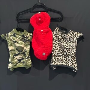 Lot/Bundle of 3 SilverPaw Dog Outfits pajamas pjs MED Camo, Leopard & Jacket